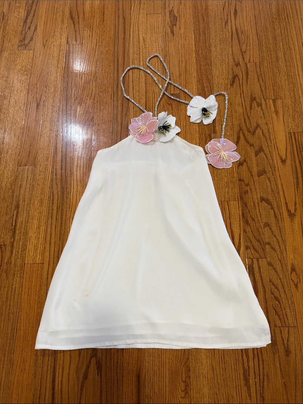 White Halter Slip Dress with Floral Accent